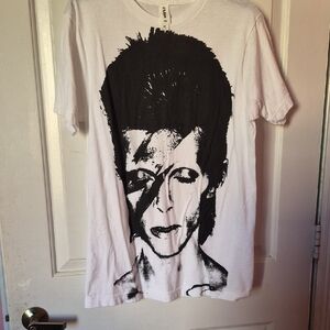 David Bowie White Tee with Black Graphic Print